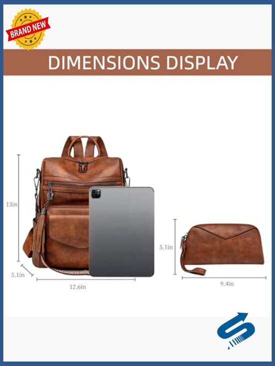 Convertible Travel Backpack Shoulder Bag with Wallet Set Multi-Pocket Vegan